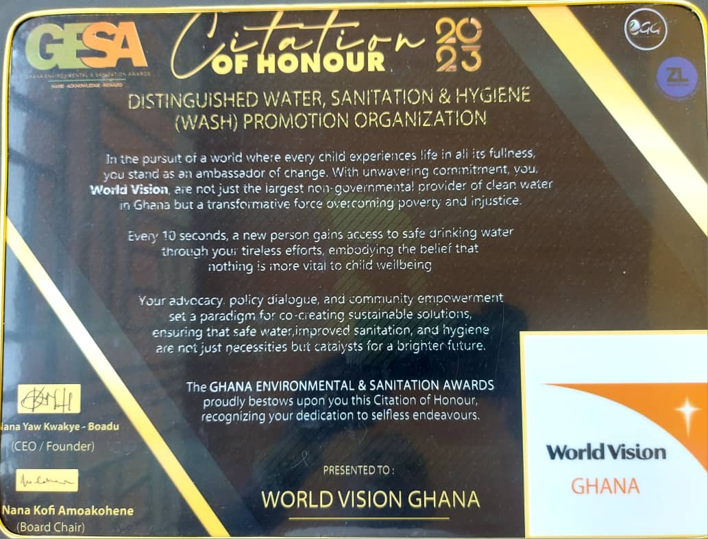 World Vision Ghana wins WASH Promotion Organization Award at GESA 2023